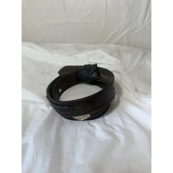 Double J Saddlery Belt Leather Western Belt Size 34 Silver gold trim